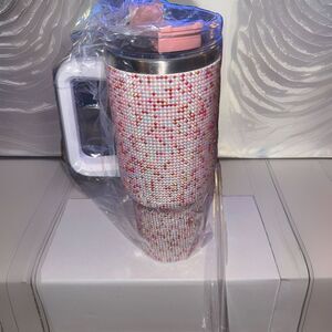 Pink Rhinestone Dazzling Hearts Tumbler Judson 40‎ oz Stainless Steel  New